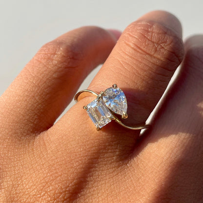 Emerald and Pear Toi et Moi Natural Diamond Engagement Ring - Happy Jewelers Fine Jewelry Lifetime Warranty