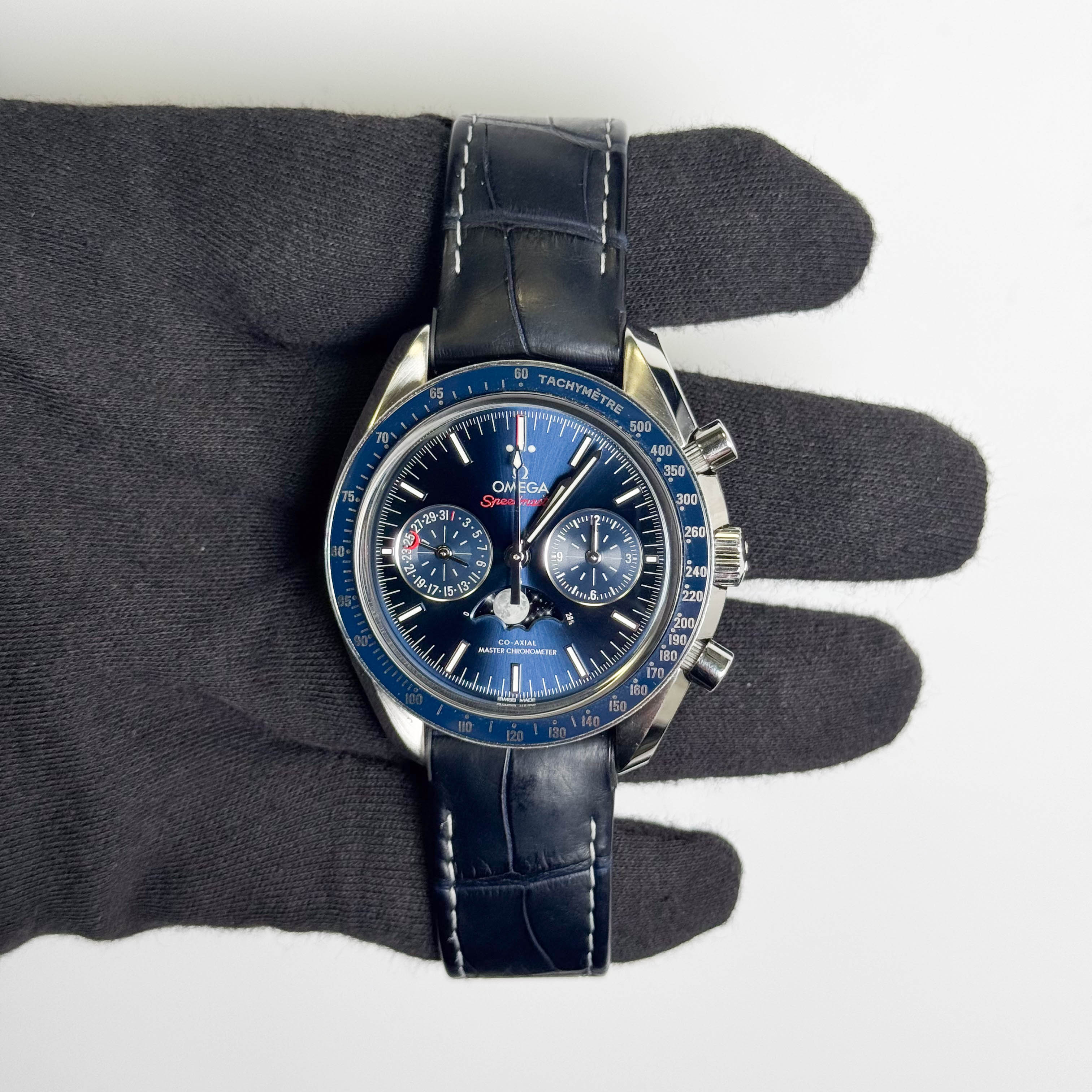 Omega Speedmaster Moonphase 44.25mm Blue Chronograph Dial Watch Ref# 304.33.44.52.03.001