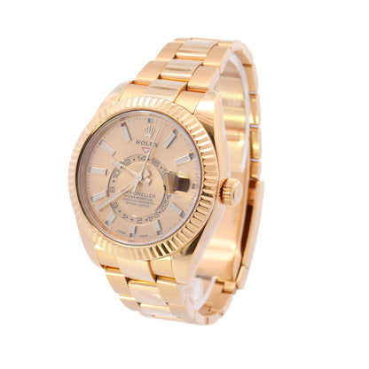 Rolex Sky Dweller Yellow Gold 42mm Champagne Stick Dial Watch Reference# 326938 - Happy Jewelers Fine Jewelry Lifetime Warranty