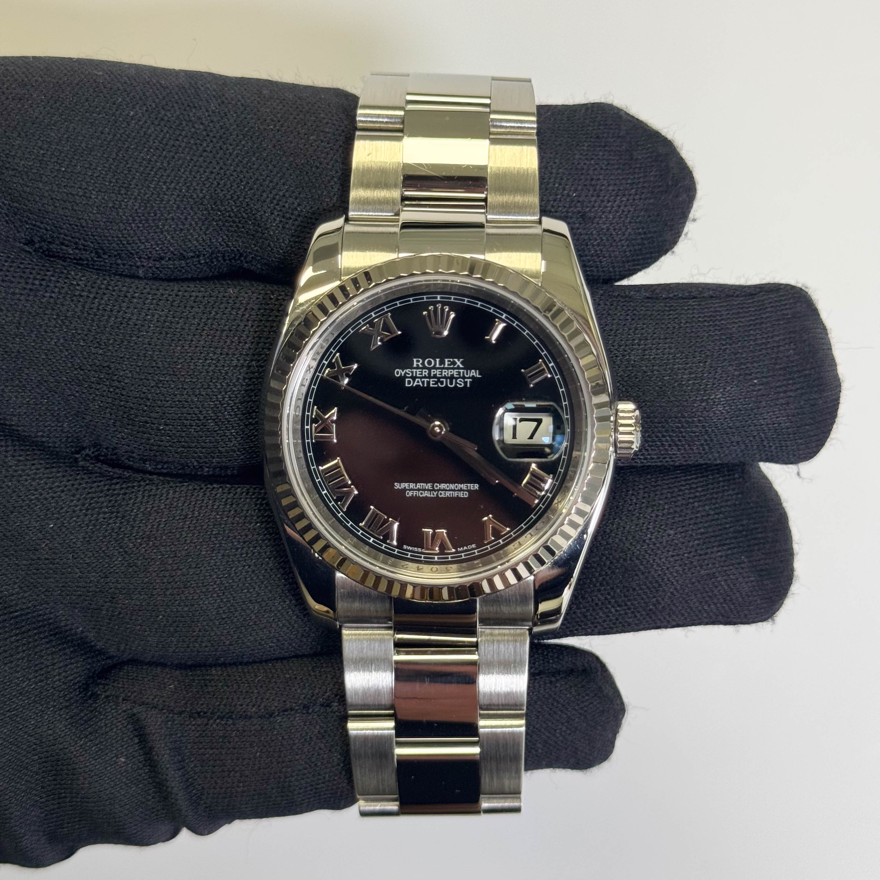 Rolex Datejust 36mm Black Roman Dial Watch Ref# 116234