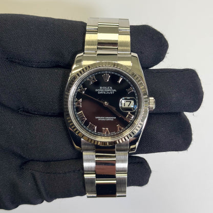 Rolex Datejust 36mm Black Roman Dial Watch Ref# 116234