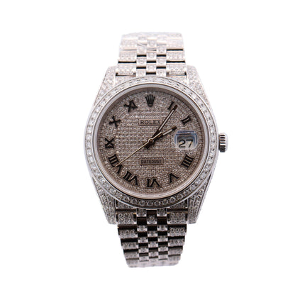 Rolex Datejust Stainless Steel "Iced Out" 41mm Aftermarket Pave Diamond Roman Dial Watch Ref# 126300 - Happy Jewelers Fine Jewelry Lifetime Warranty