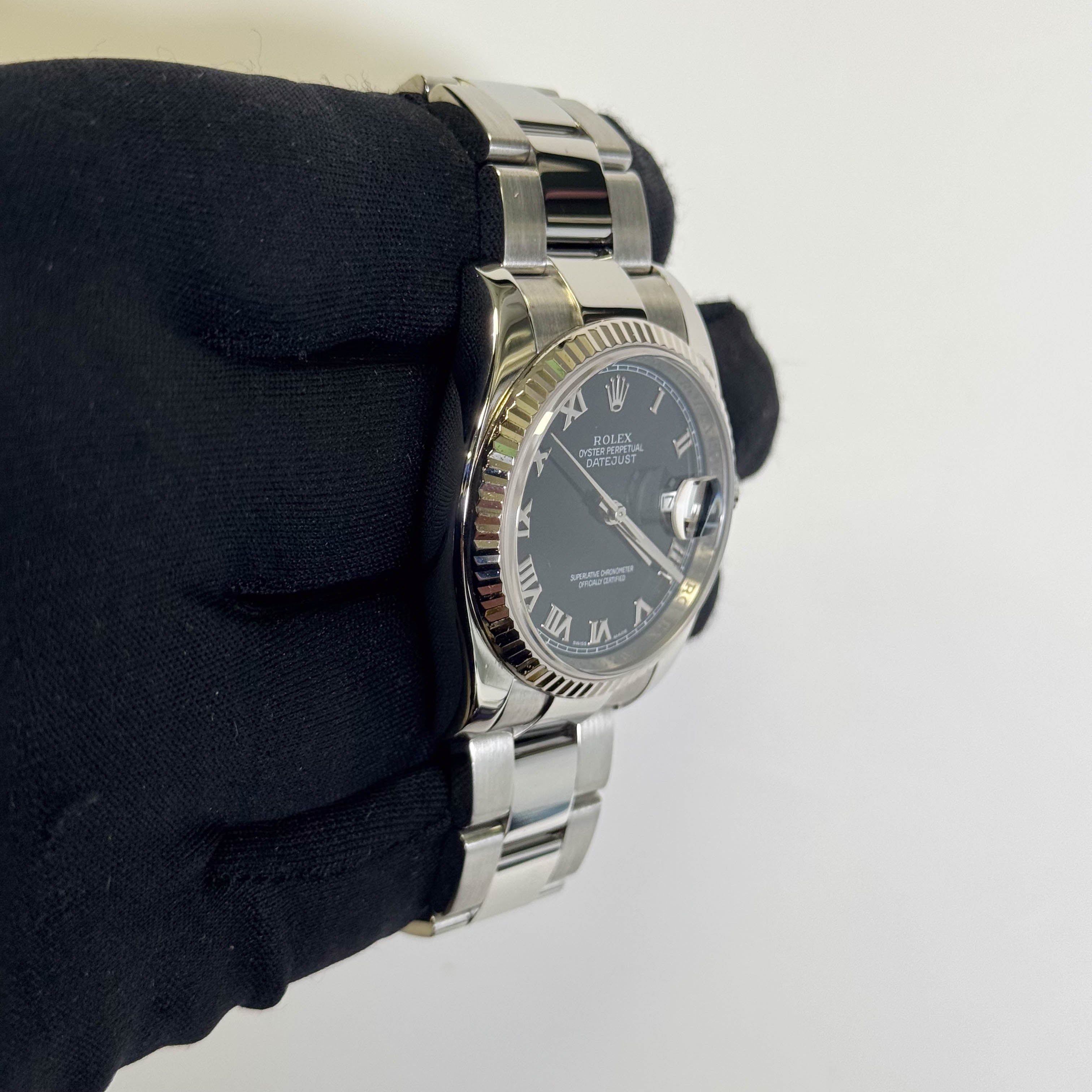 Rolex Datejust 36mm Black Roman Dial Watch Ref# 116234 – Happy