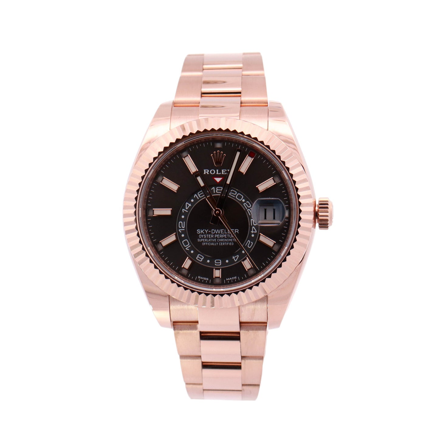 Rolex Skydweller Rose Gold 42mm Rhodium Stick Dial Watch Reference# 326935 - Happy Jewelers Fine Jewelry Lifetime Warranty