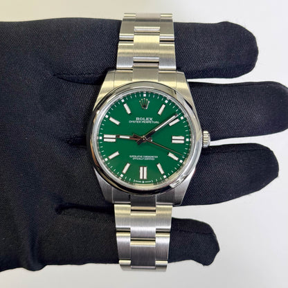 Rolex Oyster Perpetual 41mm Green Dial Watch Ref# 124300 - Happy Jewelers Fine Jewelry Lifetime Warranty