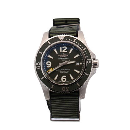 Breitling Superocean Automatic Stainless Steel 44mm Green Arabic & Stick Dial Watch Refwewnce# A17367A11L1W1 - Happy Jewelers Fine Jewelry Lifetime Warranty