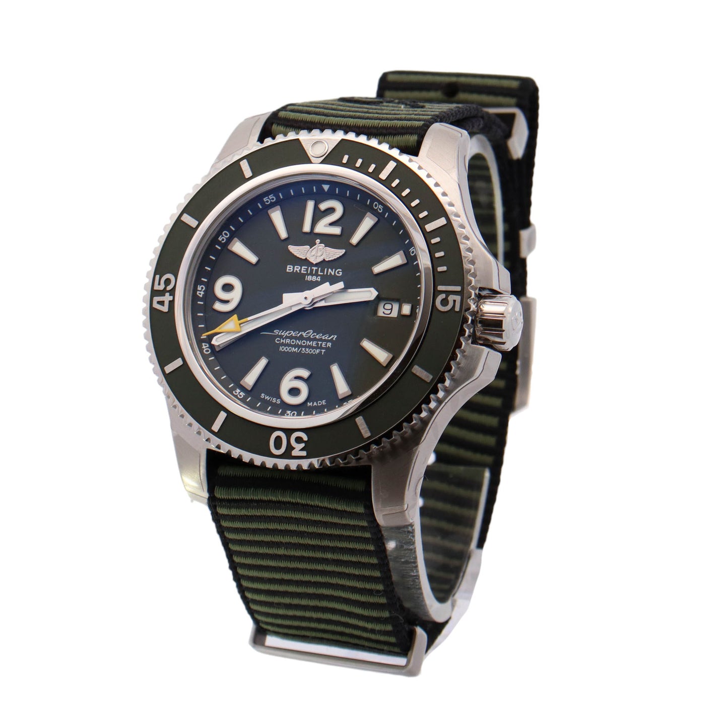 Breitling Superocean Automatic Stainless Steel 44mm Green Arabic & Stick Dial Watch Refwewnce# A17367A11L1W1 - Happy Jewelers Fine Jewelry Lifetime Warranty