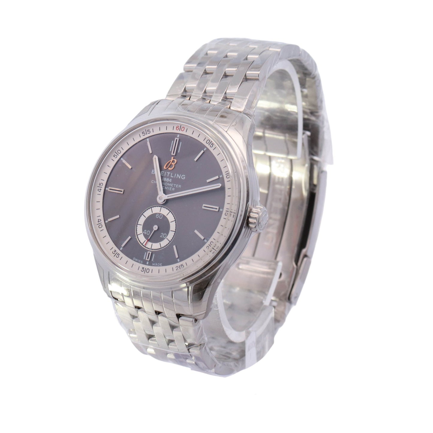 Breitling Premier Stainless Steel 40mm Grey Stick Dial Watch Reference# A37340351B1A1 - Happy Jewelers Fine Jewelry Lifetime Warranty