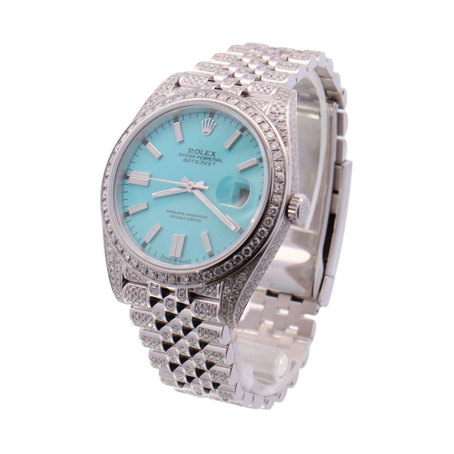 Rolex Datejust Stainless Steel 41mm Aftermarket Tiffany Stick Dial Watch - Happy Jewelers Fine Jewelry Lifetime Warranty