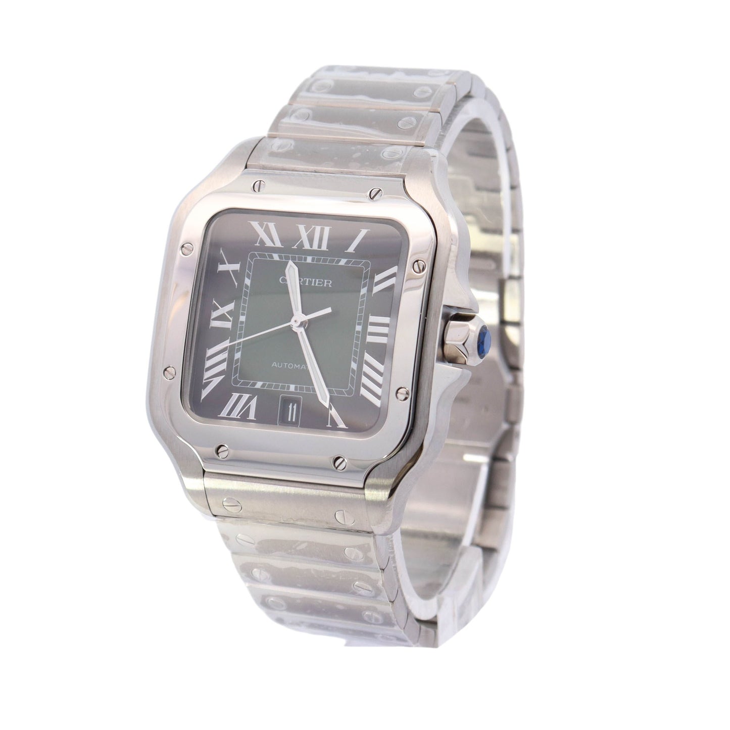 Cartier Santos Stainless Steel 39mm Green Roman Dial Watch Reference# WSSA0062 - Happy Jewelers Fine Jewelry Lifetime Warranty