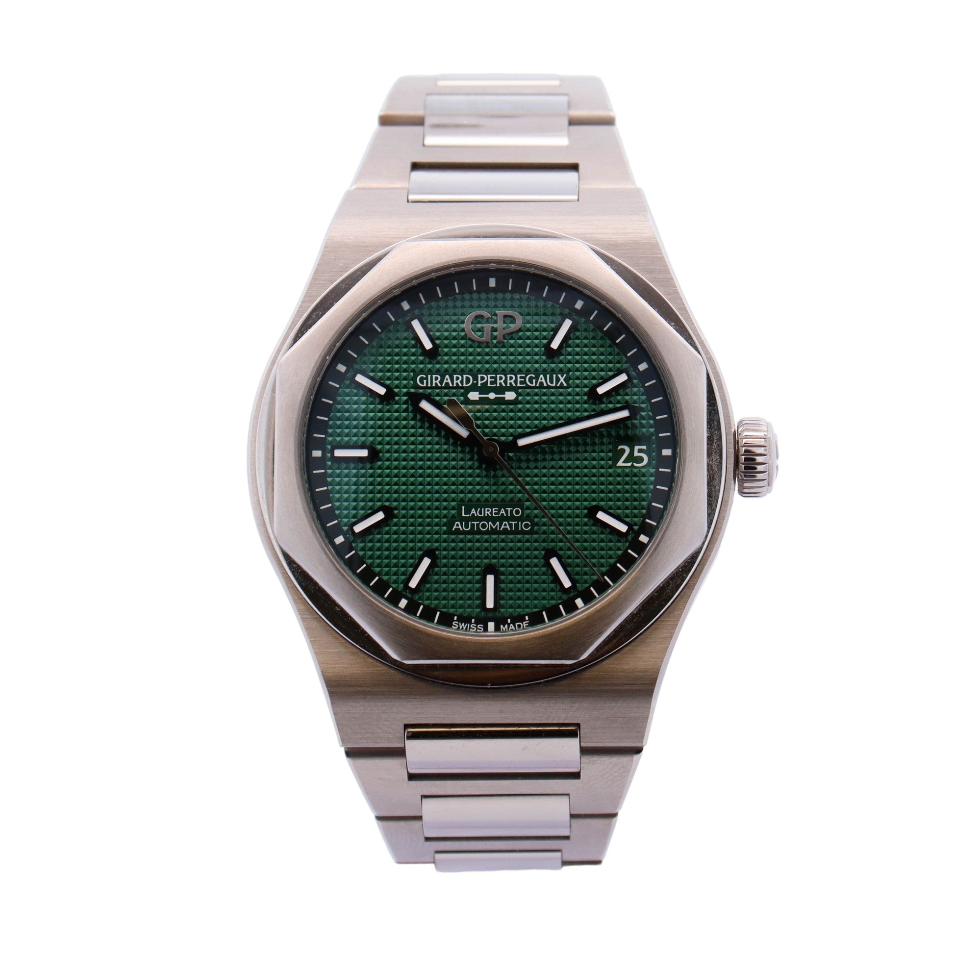 Girard Perregaux Laureato Stainless Steel 42mm Green Stick Dial Watch Reference# 81010-11-3153-1CM - Happy Jewelers Fine Jewelry Lifetime Warranty