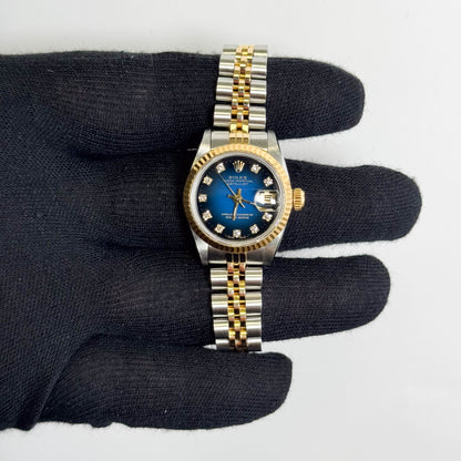 Rolex Datejust 26mm Factory Blue Vignette Dial Watch Ref# 69173