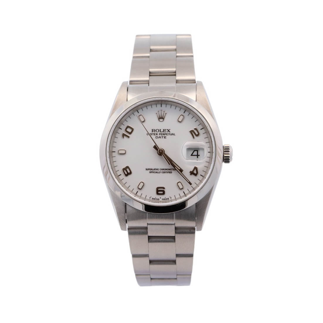 Rolex Date Stainless Steel 34mm White Arabic & Stick Dial Watch Reference #: 15200 - Happy Jewelers Fine Jewelry Lifetime Warranty