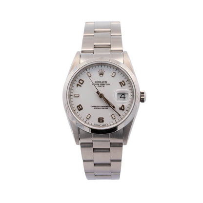 Rolex Date Stainless Steel 34mm White Arabic & Stick Dial Watch Reference #: 15200 - Happy Jewelers Fine Jewelry Lifetime Warranty