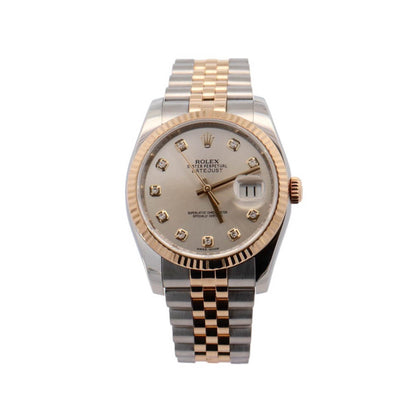 Rolex Datejust Two Tone Yellow Gold & Steel 36mm Silver Diamond Dial Watch Reference #: 116233 - Happy Jewelers Fine Jewelry Lifetime Warranty