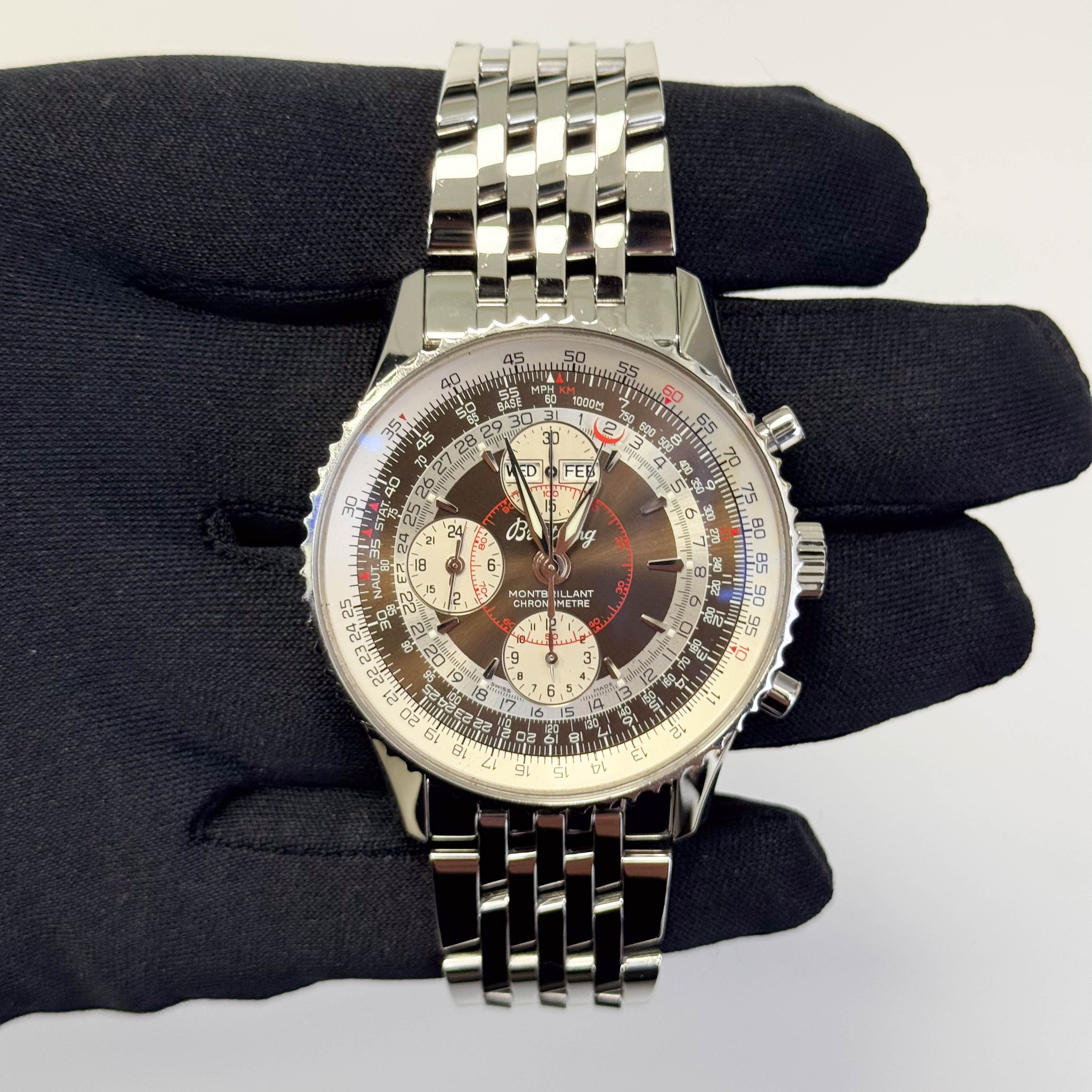 Breitling Montbrillant 43mm Brown/Silver Dial Watch Ref# A21330 - Happy Jewelers Fine Jewelry Lifetime Warranty