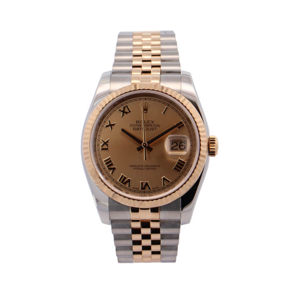 Rolex Datejust Two-Tone Stainless Steel & Yellow Gold 36mm Champagne Roman Dial Watch Reference #: 116233 - Happy Jewelers Fine Jewelry Lifetime Warranty