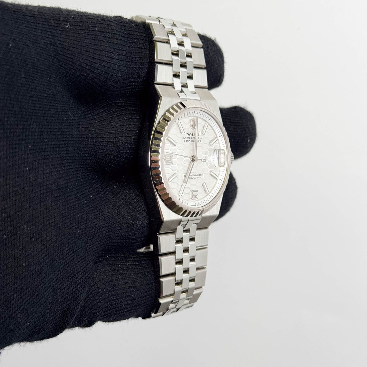 Rolex Land-Dweller 36mm White Honeycomb Dial Watch Ref# 127234
