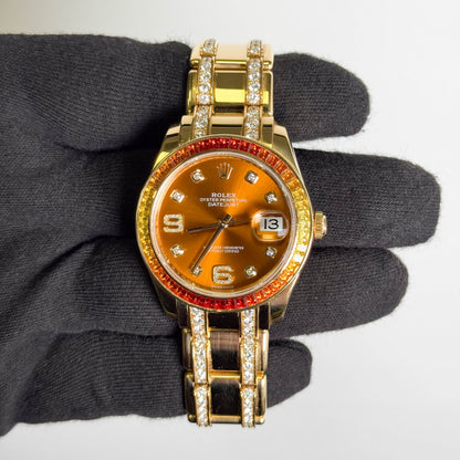 Rolex Datejust Pearlmaster 39mm Cognac Dial Watch Ref# 86348SAJOR