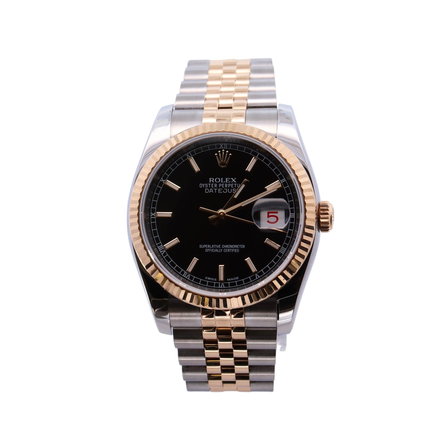 Rolex Datejust Two-Tone Stainless Steel & Yellow Gold 36mm Black Stick Dial Watch Reference# 116233 - Happy Jewelers Fine Jewelry Lifetime Warranty