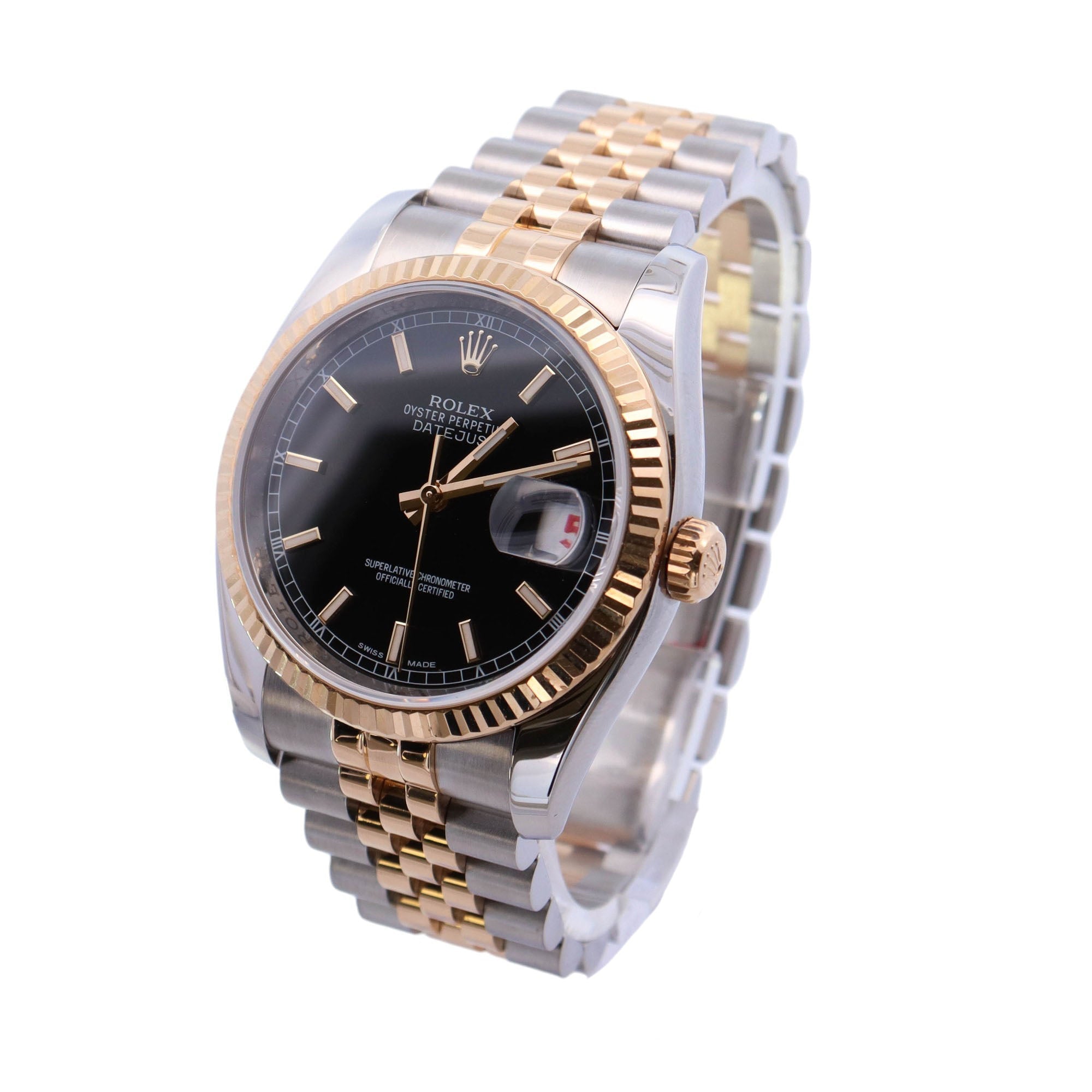 Rolex Datejust Two-Tone Stainless Steel & Yellow Gold 36mm Black Stick Dial Watch Reference# 116233 - Happy Jewelers Fine Jewelry Lifetime Warranty