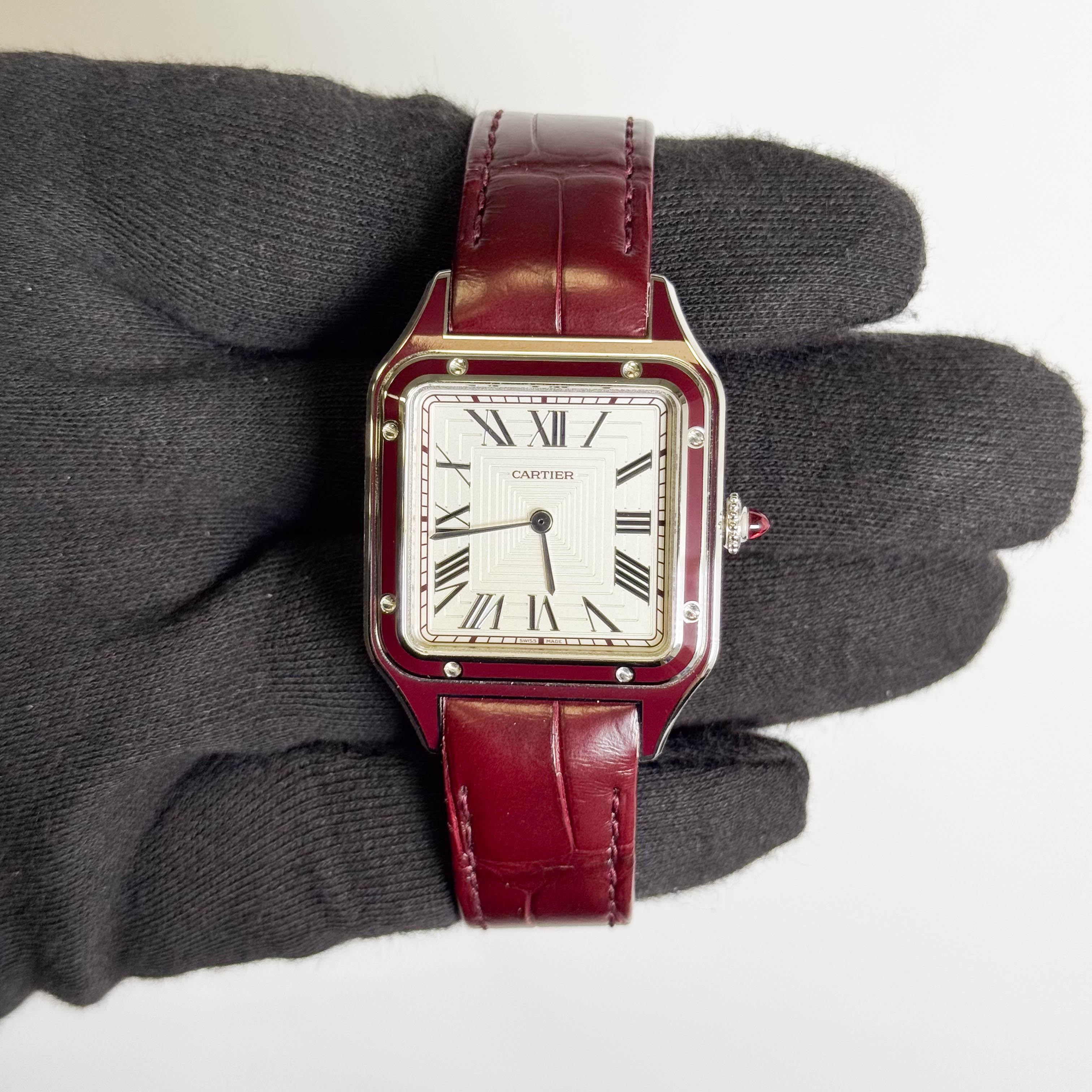 Cartier Santos Dumont 43.5x31.4mm Silver Dial Watch Ref# WGSA0053