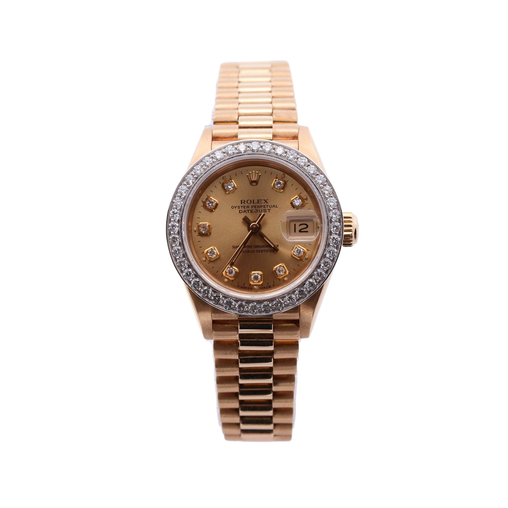Rolex Datejust 26 Yellow Gold 26mm Factory Champagne Diamond Dial Watch Reference# 69178 - Happy Jewelers Fine Jewelry Lifetime Warranty