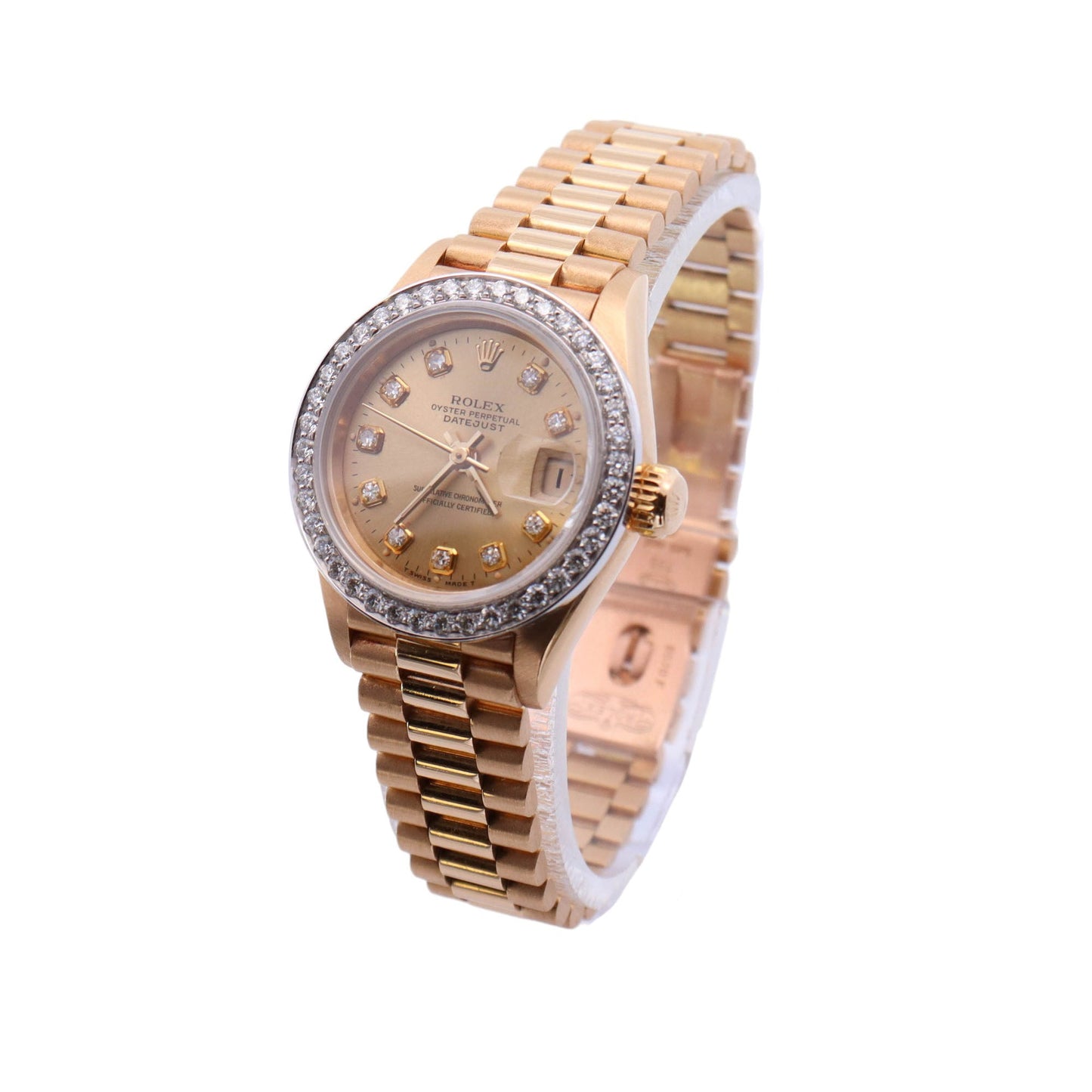 Rolex Datejust 26 Yellow Gold 26mm Factory Champagne Diamond Dial Watch Reference# 69178 - Happy Jewelers Fine Jewelry Lifetime Warranty