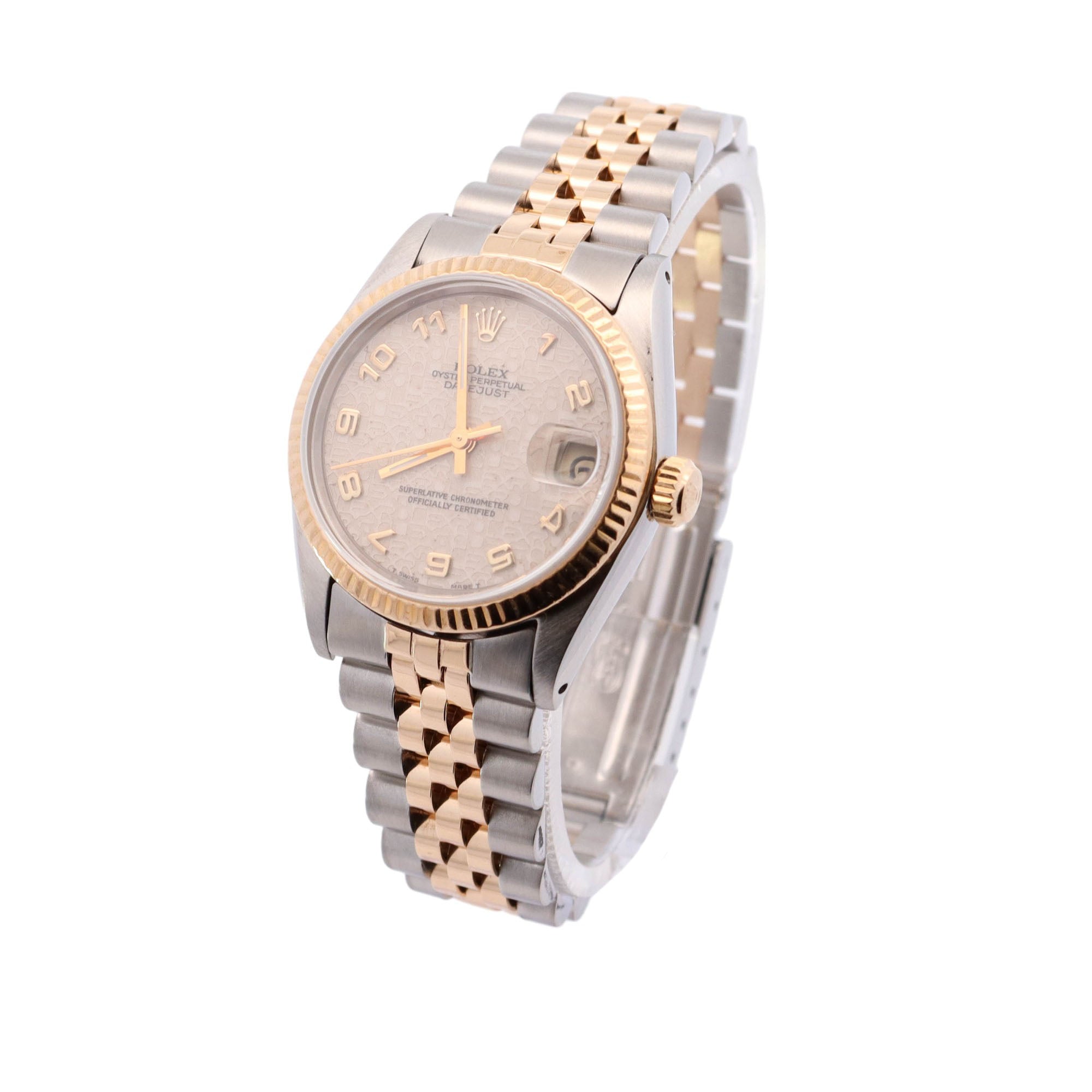 Rolex Datejust Two Tone Yellow Gold & Steel 31mm Ivory Arabic Jubilee Dial Watch Reference #: 68273 - Happy Jewelers Fine Jewelry Lifetime Warranty