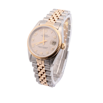 Rolex Datejust Two Tone Yellow Gold & Steel 31mm Ivory Arabic Jubilee Dial Watch Reference #: 68273 - Happy Jewelers Fine Jewelry Lifetime Warranty
