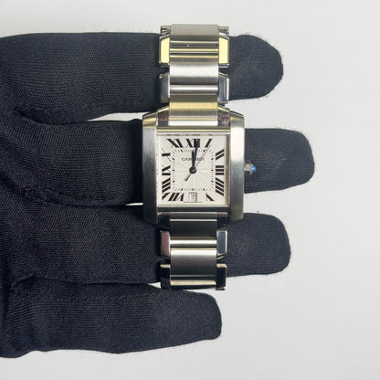 Cartier Tank Française Stainless Steel 28mm White Dial Watch Ref# W51002Q3 - Happy Jewelers Fine Jewelry Lifetime Warranty
