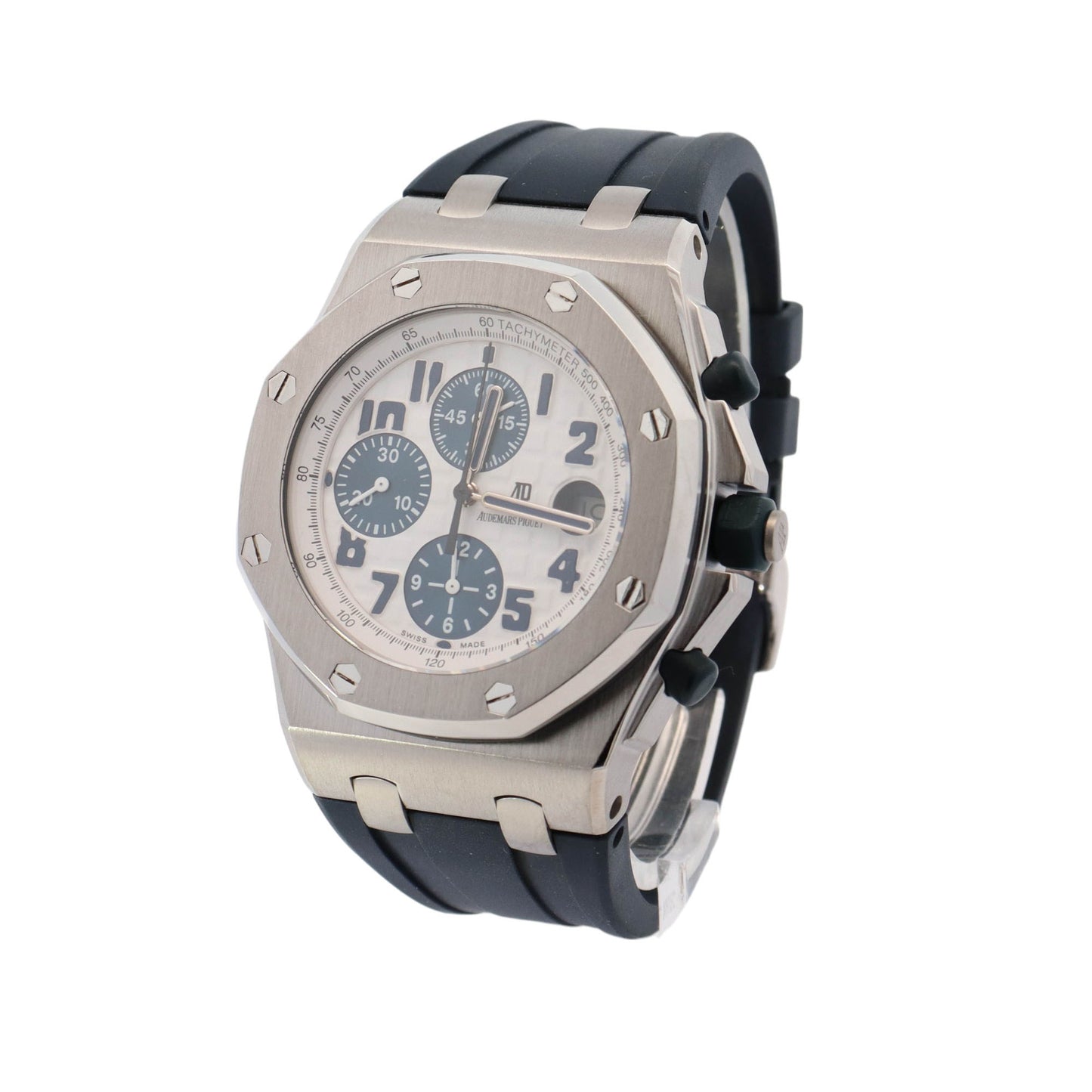 Audemars Piguet Royal Oak Offshore Stainless Steel 42mm White Chronograph Dial Watch Reference #: 26020ST.OO.D020IN.01.A - Happy Jewelers Fine Jewelry Lifetime Warranty
