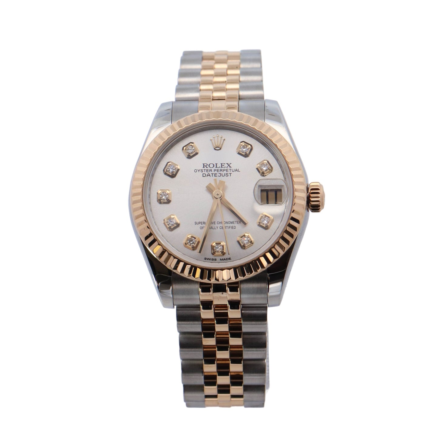 Rolex Datejust 31mm Yellow Gold & Stainless Steel Silver Diamond Dial Watch Reference #: 178273 - Happy Jewelers Fine Jewelry Lifetime Warranty