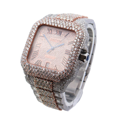 Cartier Santos Iced Out Two-Tone Steel & Rose Gold 39.8mm Iced Out Roman Dial Watch Reference #: WSSA0018 - Happy Jewelers Fine Jewelry Lifetime Warranty