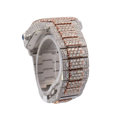 Cartier Santos Iced Out Two-Tone Steel & Rose Gold 39.8mm Iced Out Roman Dial Watch Reference #: WSSA0018 - Happy Jewelers Fine Jewelry Lifetime Warranty