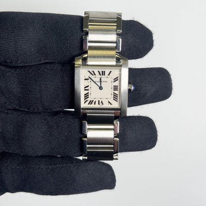 Cartier Tank Stainless Steel 25mm White Roman Dial Watch Ref# W51003Q3