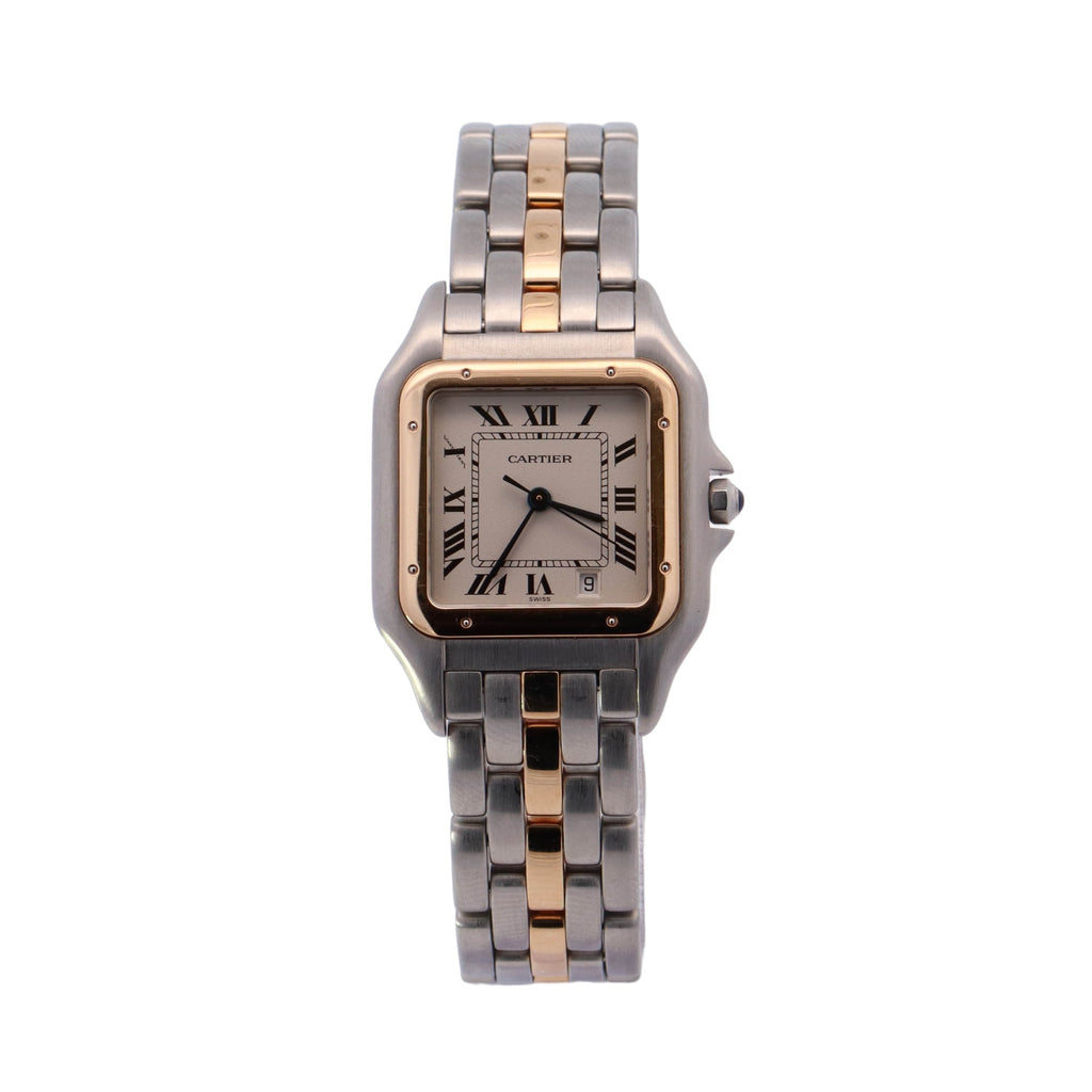 Cartier Panthere Two-Tone Stainless Steel & Yellow Gold 27mm White Roman Dial Watch Reference #: 1100 - Happy Jewelers Fine Jewelry Lifetime Warranty