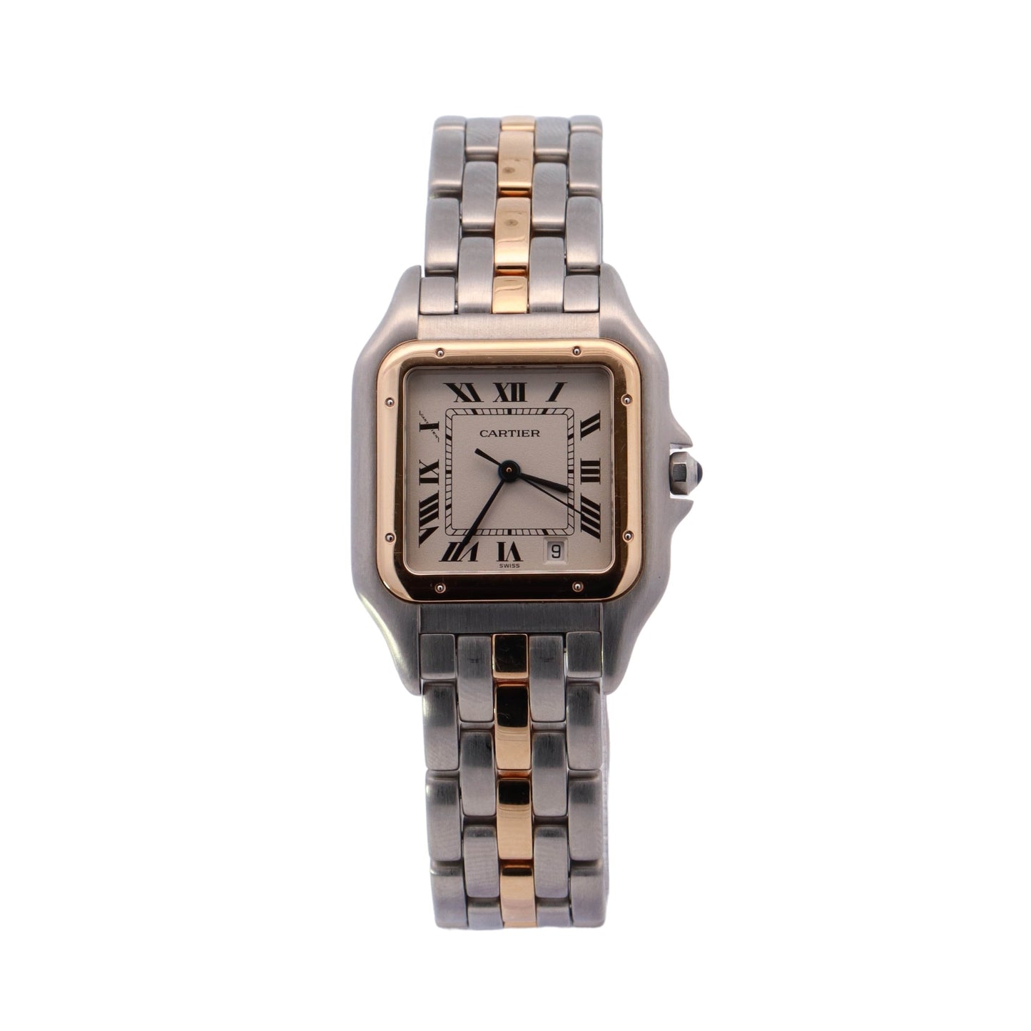 Cartier Panthere Two-Tone Stainless Steel & Yellow Gold 27mm White Roman Dial Watch Reference #: 1100 - Happy Jewelers Fine Jewelry Lifetime Warranty