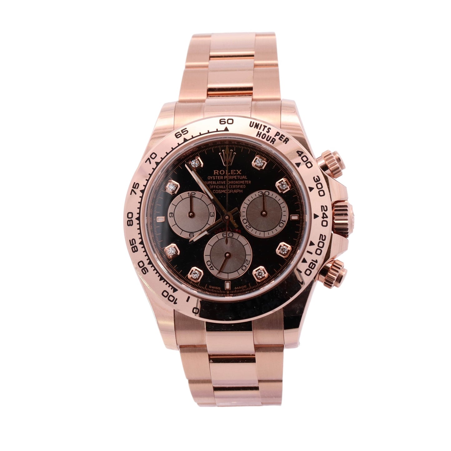 Rolex Daytona Rose Gold 40mm Black Diamond Dot Dial Watch Reference #: 126505 - Happy Jewelers Fine Jewelry Lifetime Warranty