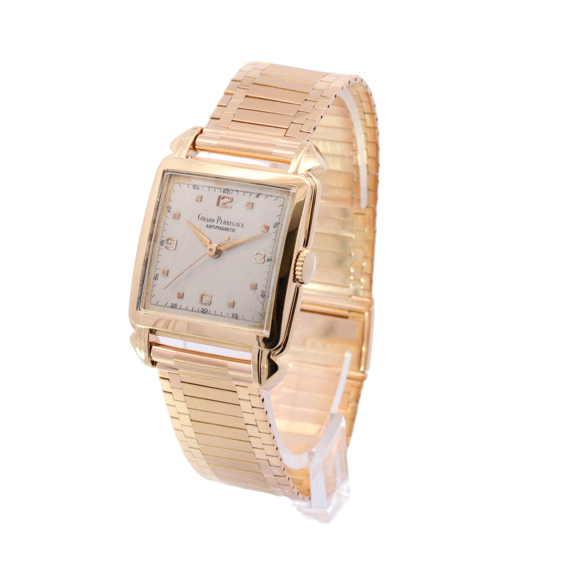 Girard Perregaux Antimagnetic Square Yellow Gold White Arabic and Dot Dial Watch - Happy Jewelers Fine Jewelry Lifetime Warranty