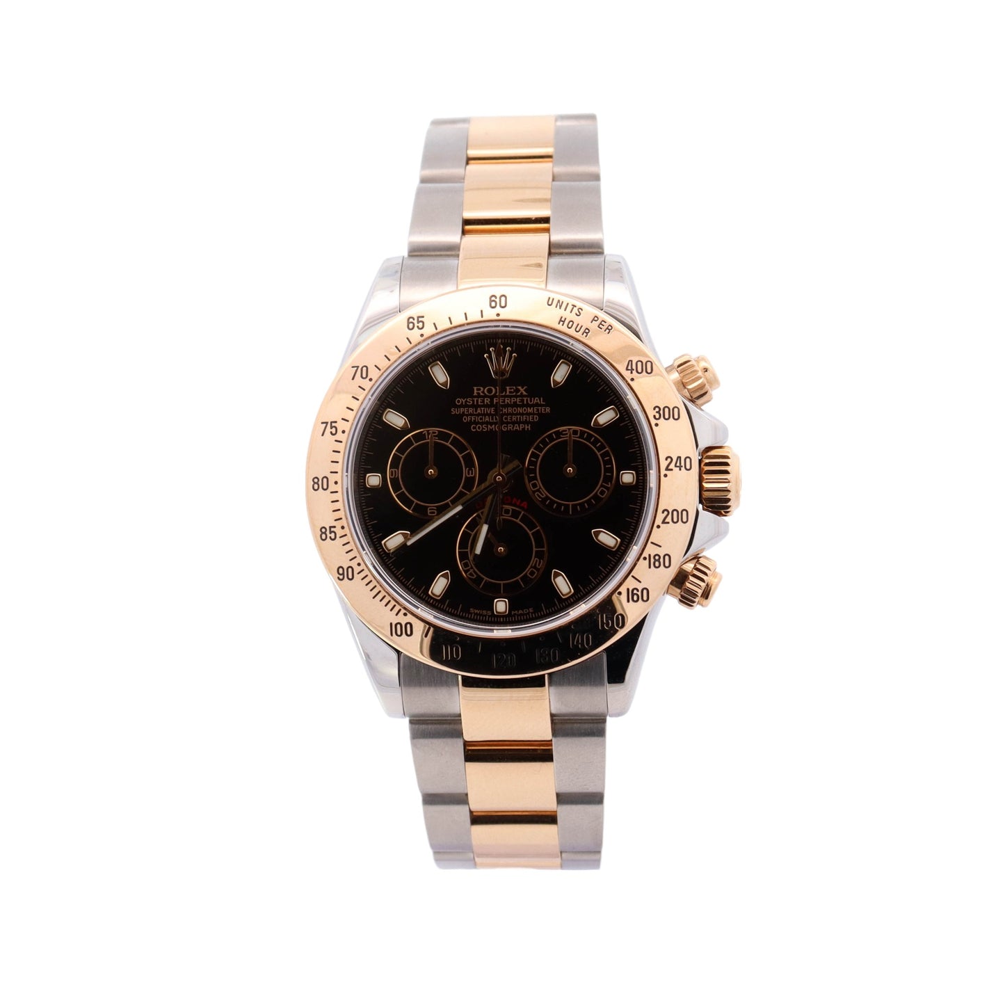 Rolex Daytona Yellow Gold & Stainless Steel 40mm Black Chronograph Dial Watch Reference #: 116523 - Happy Jewelers Fine Jewelry Lifetime Warranty