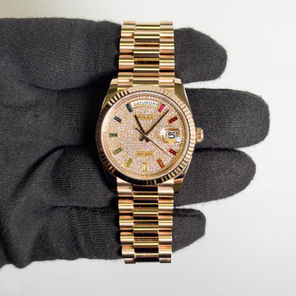 Rolex Day-Date 36mm Pave Dial Watch Ref# 128235