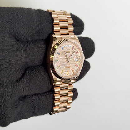 Rolex Day-Date 36mm Pave Dial Watch Ref# 128235