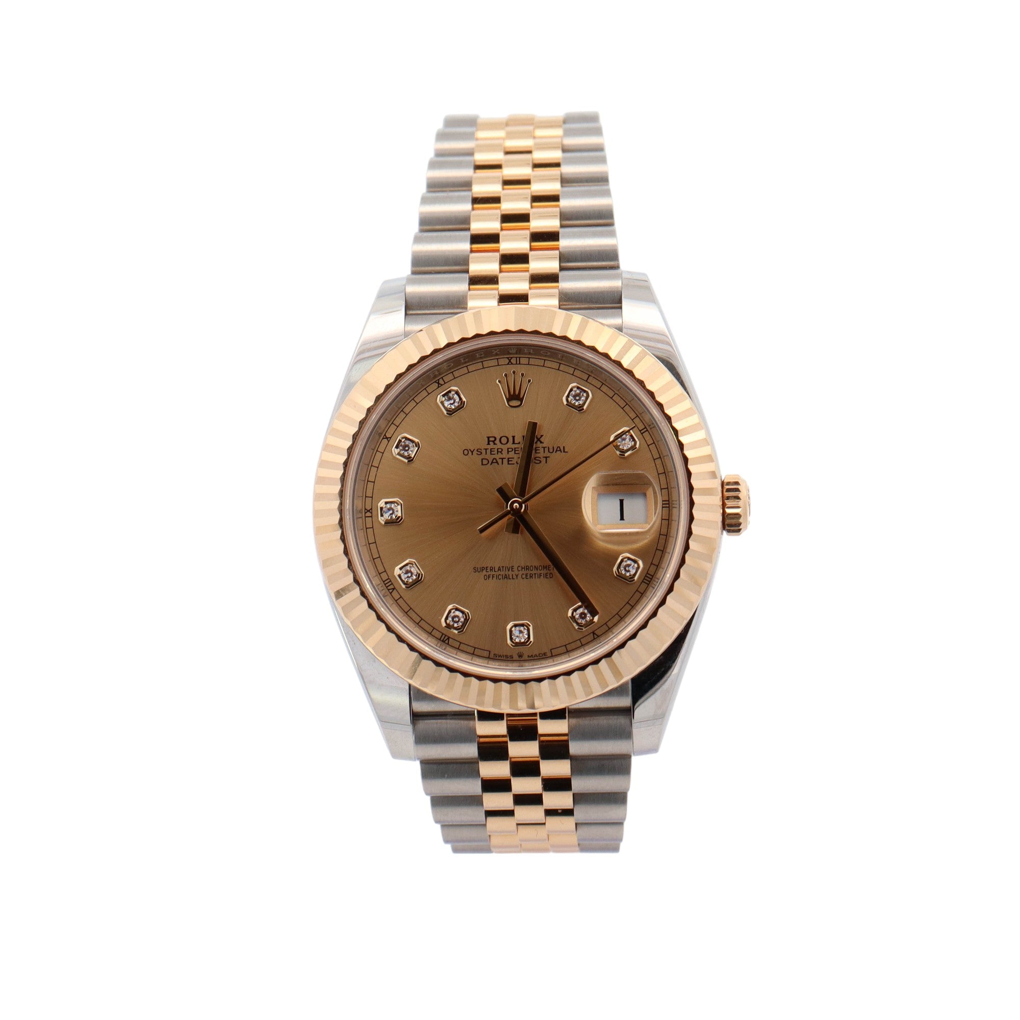 Rolex Datejust Two Tone Yellow Gold & Steel 41mm Champagne Diamond Dial Watch Reference #: 126333 - Happy Jewelers Fine Jewelry Lifetime Warranty