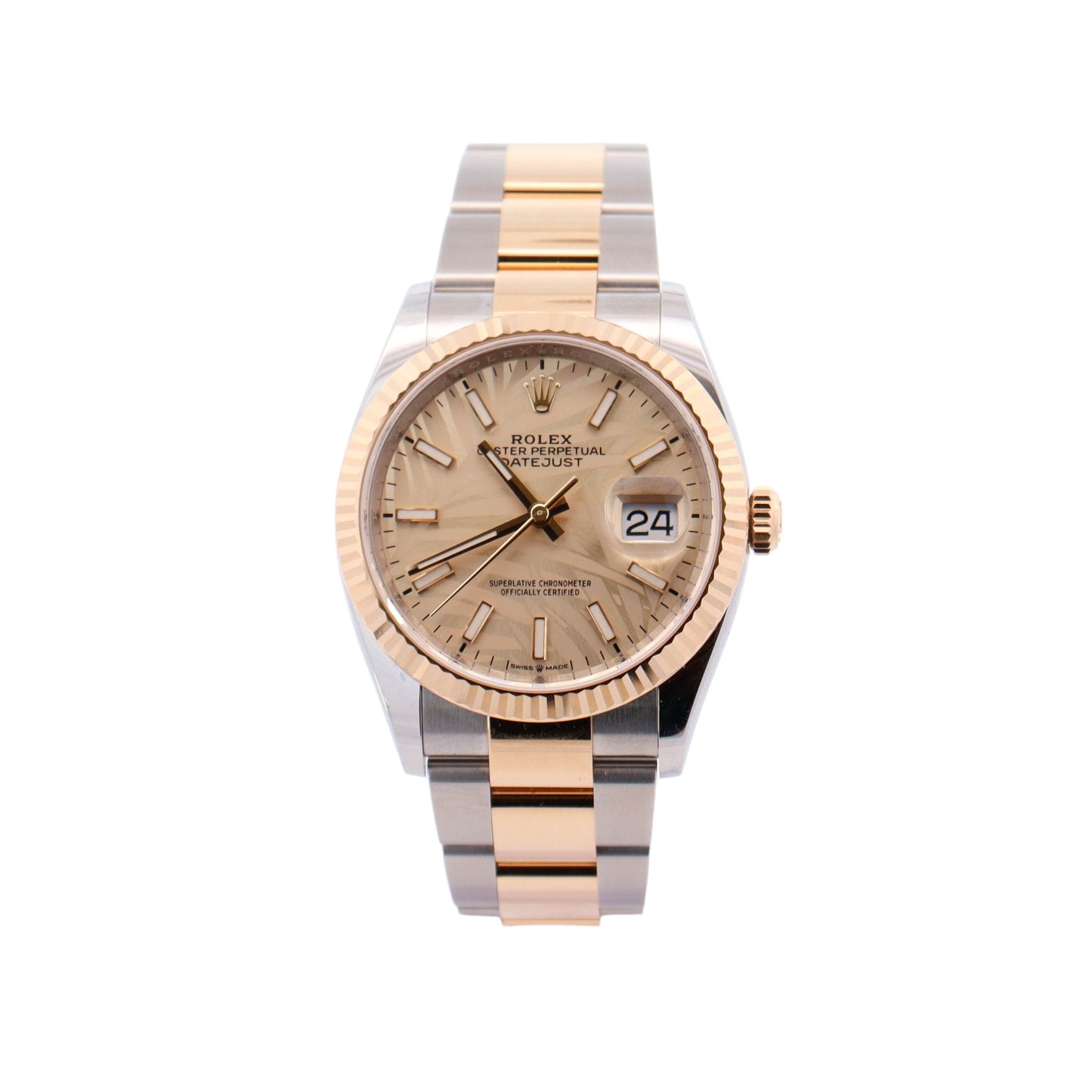 Rolex Datejust 36mm Yellow Gold & Stainless Steel Champagne Palm Stick Dial Watch Reference #: 126233 - Happy Jewelers Fine Jewelry Lifetime Warranty