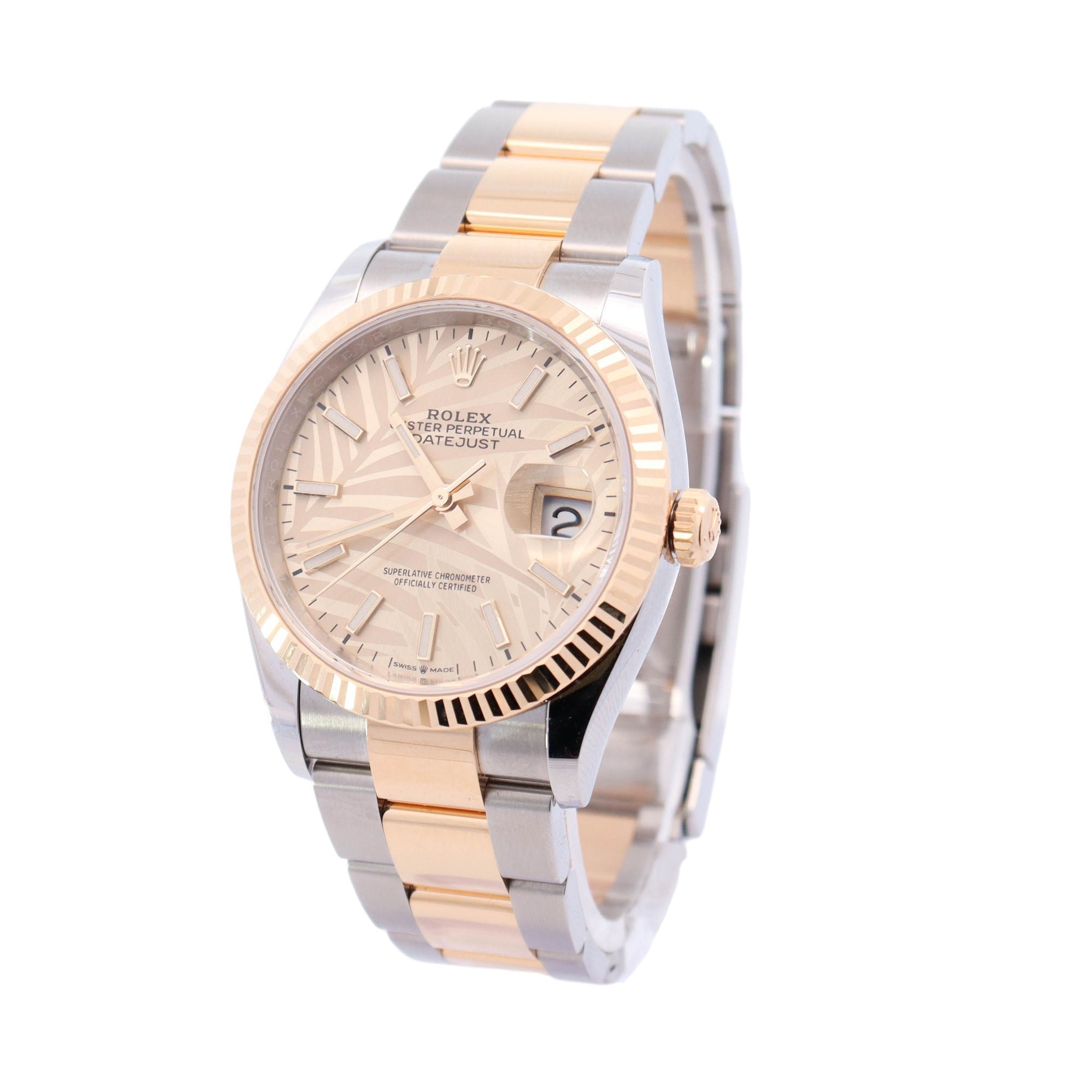 Rolex Datejust 36mm Yellow Gold & Stainless Steel Champagne Palm Stick Dial Watch Reference #: 126233 - Happy Jewelers Fine Jewelry Lifetime Warranty