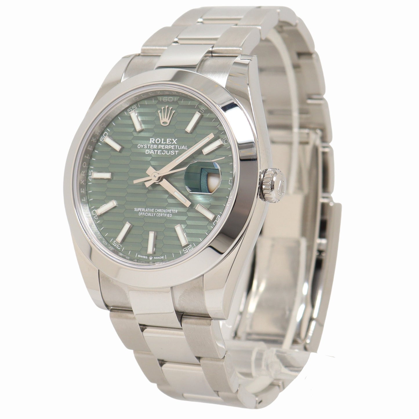 Rolex Datejust 41mm Stainless Steel Green Fluted Motif Dial Watch Reference# 126300 - Happy Jewelers Fine Jewelry Lifetime Warranty