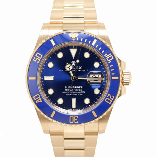 Load image into Gallery viewer, Rolex Submainer Date 41mm Yellow Gold Blue Dot Dial Watch Reference# 126618LB - Happy Jewelers Fine Jewelry Lifetime Warranty
