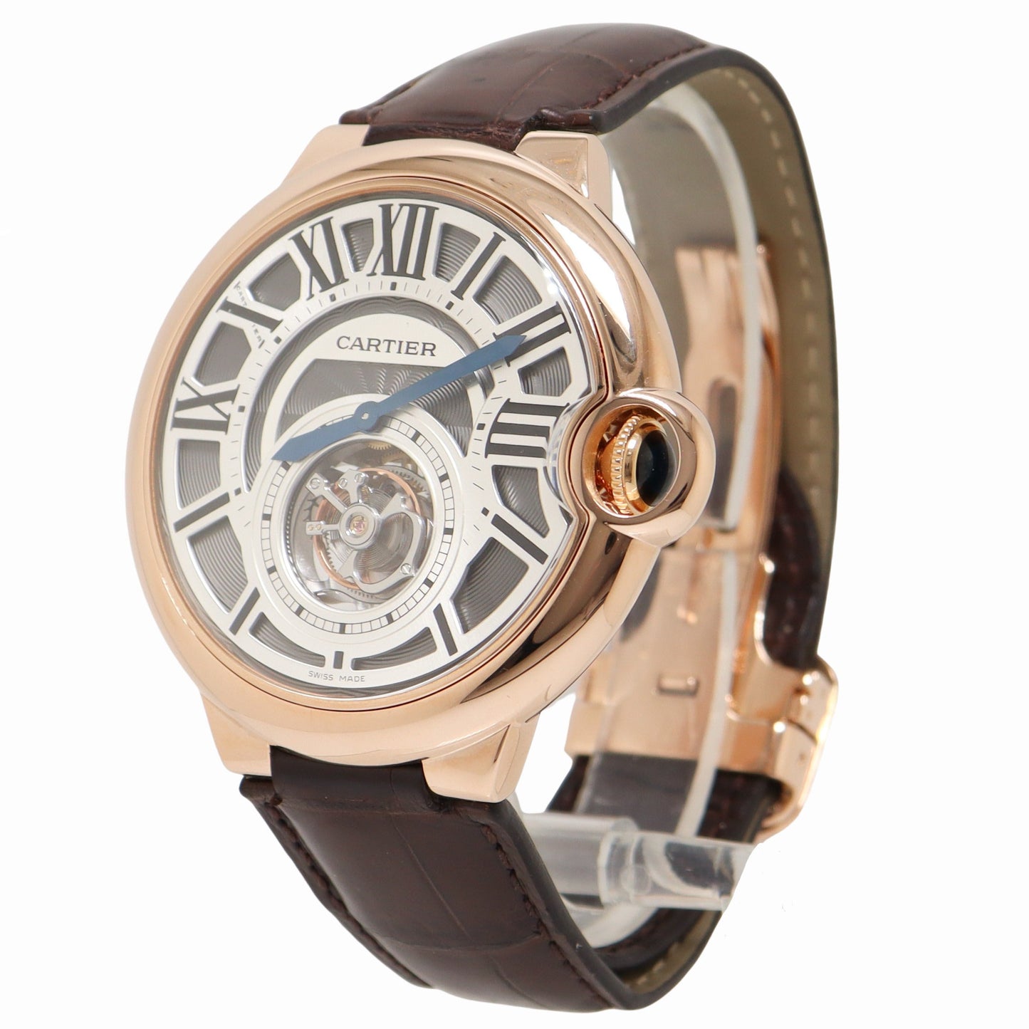 Cartier Ballon Bleu Flying Tourbillon 46mm Rose Gold Slate-Colored Galvanic Guilloche Dial Watch Reference# W6920001 - Happy Jewelers Fine Jewelry Lifetime Warranty