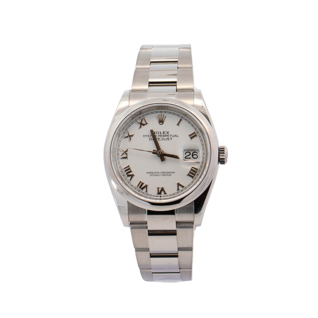 Rolex Datejust Stainless Steel 36mm White Roman Dial Watch